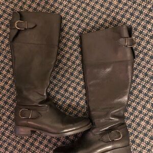 Aldo leather upper knee high boots with size zipper. Size 6.
